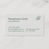 Minimalist Green Gray Clean Modern Managers Visitekaartje (Voorkant)