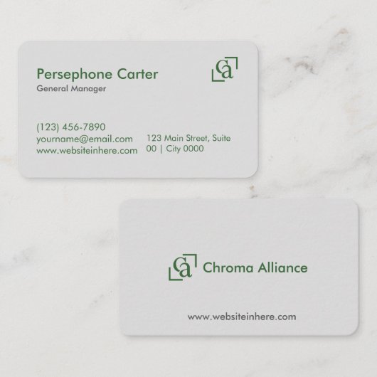Minimalist Green Gray Clean Modern Managers Visitekaartje (Voorkant / Achterkant)