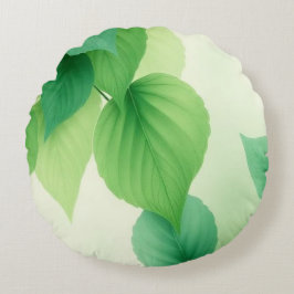 Minimalist Green Leaves Art – Botanical Print Rond Kussen