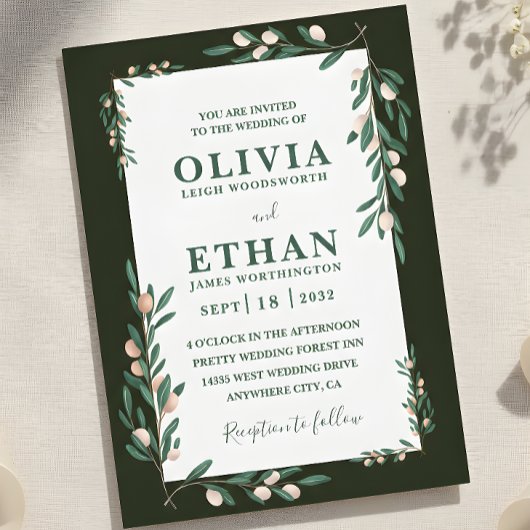 Minimalist Green Modern Simple Typography Wedding  Kaart