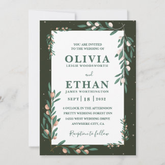 Minimalist Green Modern Simple Typography Wedding  Kaart