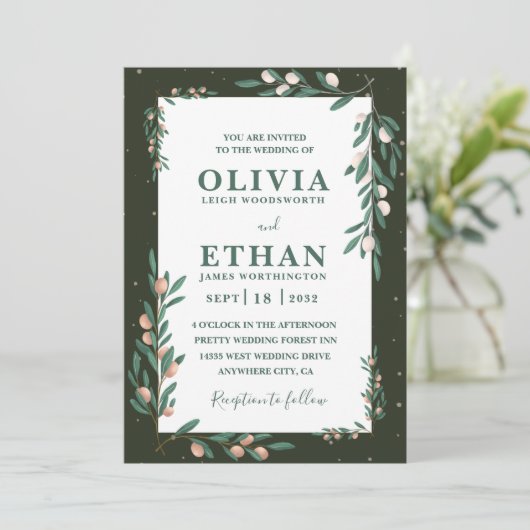 Minimalist Green Modern Simple Typography Wedding  Kaart (Staand voorkant)