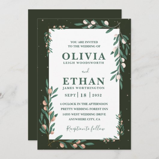 Minimalist Green Modern Simple Typography Wedding  Kaart (Voorkant / Achterkant)