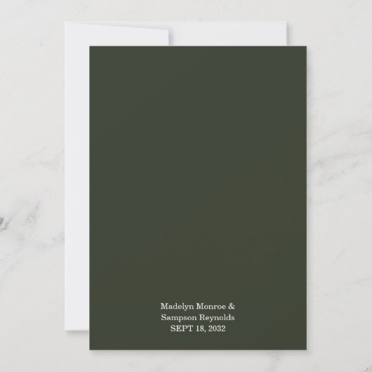 Minimalist Green Modern Simple Typography Wedding  Kaart (Achterkant)