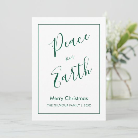 Minimalist|Green Peace on Earth Christmas Card Kaart (Staand voorkant)
