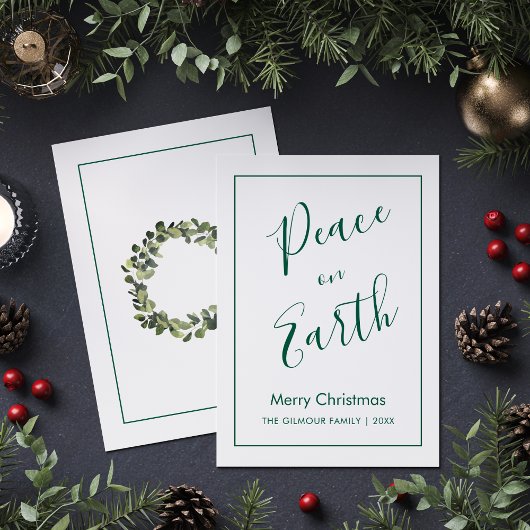 Minimalist|Green Peace on Earth Christmas Card Kaart
