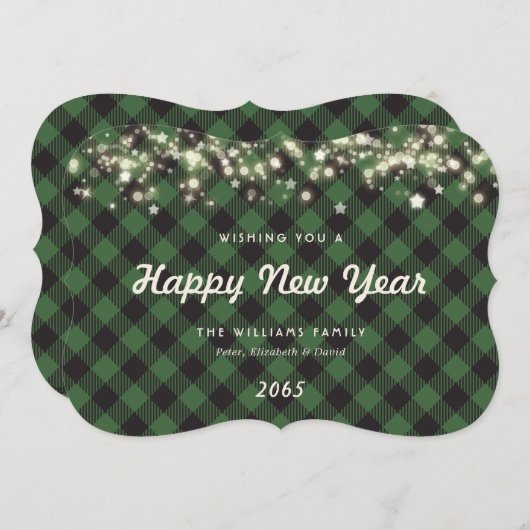 Minimalist Green Plaid New Year Card Feestdagenkaart (Voorkant / Achterkant)