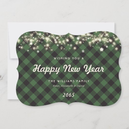 Minimalist Green Plaid New Year Card Feestdagenkaart (Voorkant)