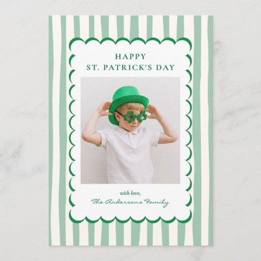Minimalist Green Stripes St. Patrick's Day Photo Feestdagenkaart (Voorkant)