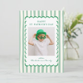 Minimalist Green Stripes St. Patrick's Day Photo Feestdagenkaart (Staand voorkant)