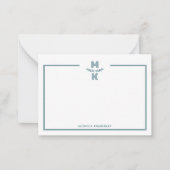 Minimalist Green Two Border Monogram Note Card Notitiekaartje (Voorkant)