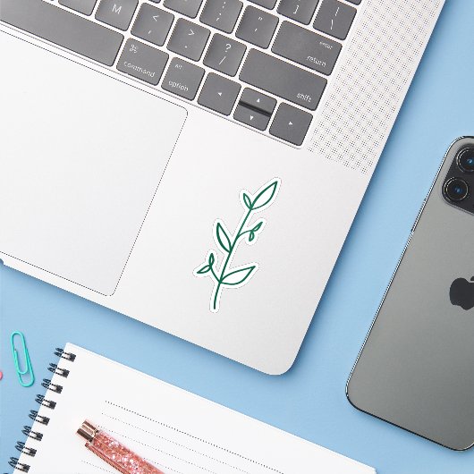 Minimalist Greenery Line Art Sticker (Laptop met iPhone)