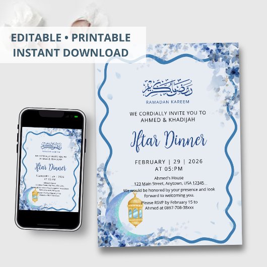 Minimalist Greenery Moon Ramadan Iftar Invitation Kaart