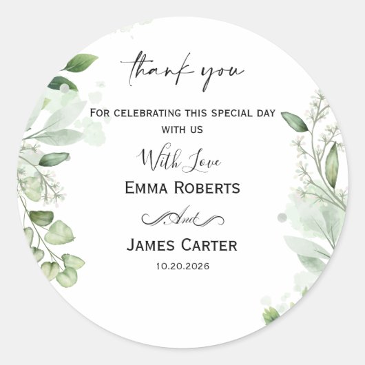 Minimalist Greenery Thank You Round Sticker (Voorkant)