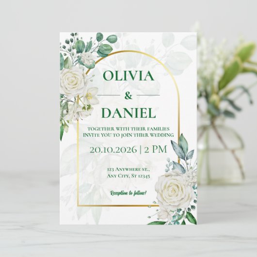 Minimalist Greenery Wedding Invitation Card Kaart (Staand voorkant)