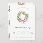 Minimalist Greenery Wreath & Bow Christmas Party Kaart (Voorkant / Achterkant)