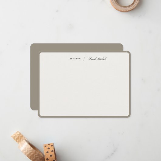 Minimalist Greige Personalized Script Rounded Notitiekaartje (Voorkant / Achterkant in situ)
