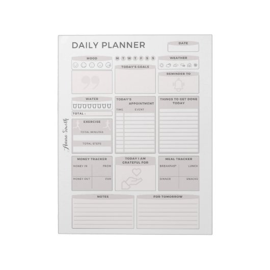 Minimalist Grey Daily Planner - naam Notitieblok (Linkerzijde)