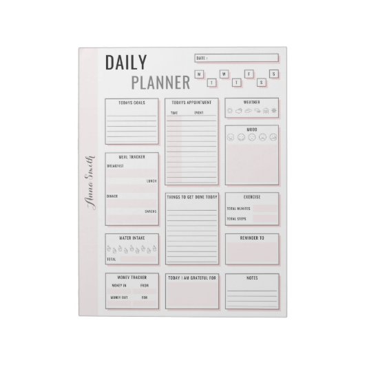 Minimalist Grey Daily Planner - naam Notitieblok (Linkerzijde)