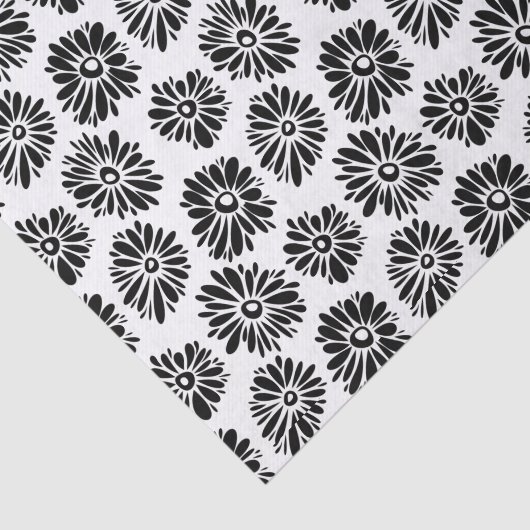Minimalist Groovy Black and White Daisy Flowers Tissuepapier (Detail)
