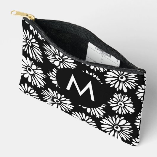 Minimalist Groovy Black and White Daisy Monogram Etui (Open)