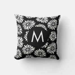 Minimalist Groovy Black and White Daisy Monogram Kussen