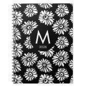 Minimalist Groovy Black and White Daisy Monogram Notitieboek (Voorkant)
