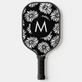 Minimalist Groovy Black and White Daisy Monogram Pickleball Paddle (Voorkant)