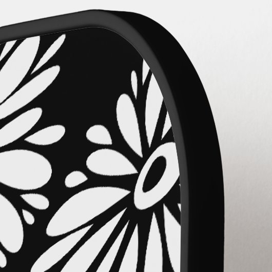 Minimalist Groovy Black and White Daisy Monogram Pickleball Paddle (Links Detail)
