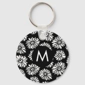 Minimalist Groovy Black and White Daisy Monogram Sleutelhanger (Voorkant)