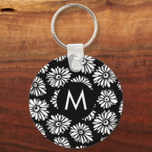 Minimalist Groovy Black and White Daisy Monogram Sleutelhanger (Voorkant)