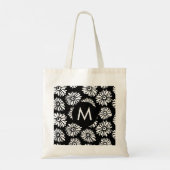 Minimalist Groovy Black and White Daisy Monogram Tote Bag (Achterkant)