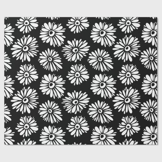 Minimalist Groovy Black and White Daisy Pattern Cadeaupapier (Vlak)