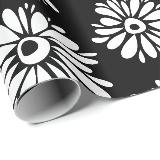 Minimalist Groovy Black and White Daisy Pattern Cadeaupapier (Rol Hoek)