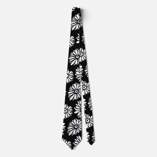 Minimalist Groovy Black and White Daisy Pattern Stropdas (Voorkant)