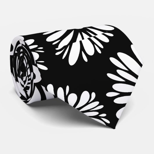 Minimalist Groovy Black and White Daisy Pattern Stropdas (Opgerold)