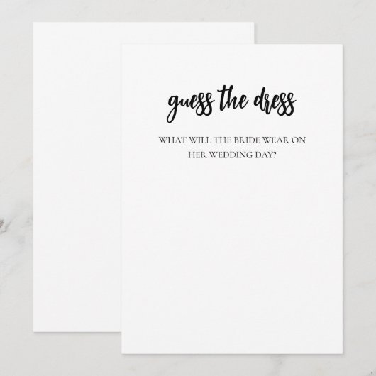 Minimalist Guess The Dress Vrijgezellenfeest Game Kaart (Voorkant / Achterkant)