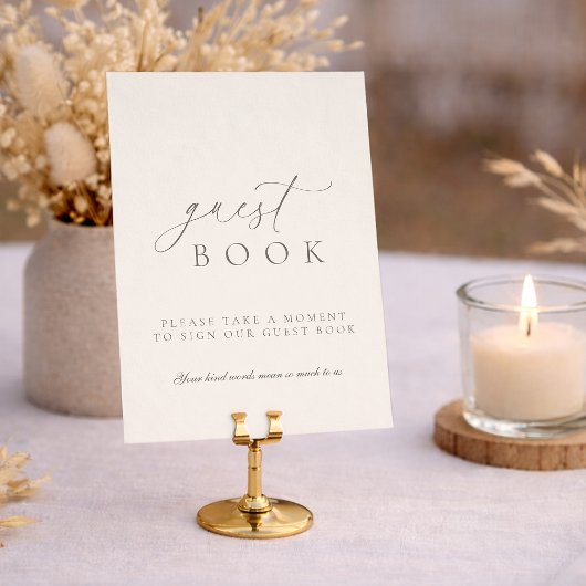 Minimalist Guest Book Wedding Sign in Soft Neutral Kaart