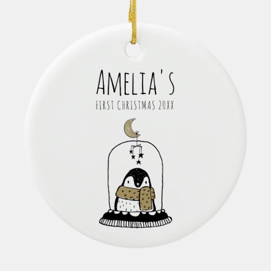 Minimalist Hand-Drawn Baby's First Christmas Keramisch Ornament (Achterkant)