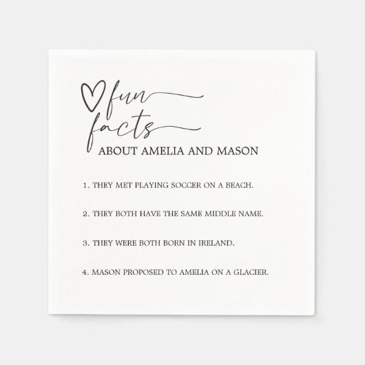 Minimalist Hand Drawn Heart Fun Facts Wedding Servet (Voorkant)