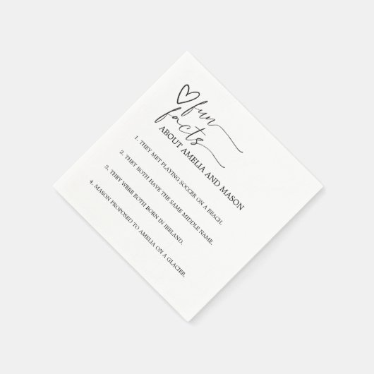 Minimalist Hand Drawn Heart Fun Facts Wedding Servet (Hoek)
