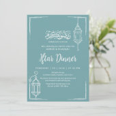 Minimalist Hand Drawn Lantern Ramadan Iftar Dinner Kaart (Staand voorkant)