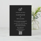 Minimalist Hand Drawn Rings Black Qr Code Wedding Kaart (Staand voorkant)