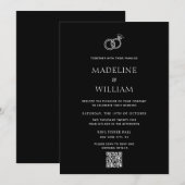 Minimalist Hand Drawn Rings Black Qr Code Wedding Kaart (Voorkant / Achterkant)