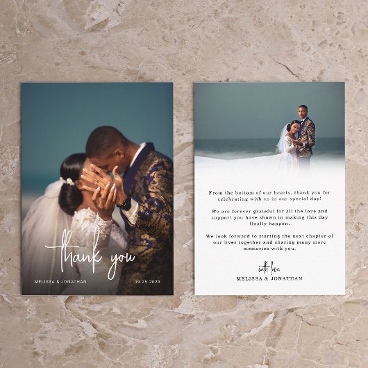 Minimalist Hand Lettered Photo Script Wedding Bedankkaart