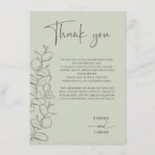 Minimalist handdrawn leaves green script wedding bedankkaart (Voorkant)