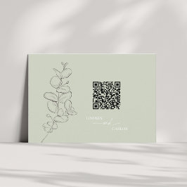 Minimalist handdrawn leaves sage green details QR Informatiekaartje