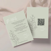 Minimalist handdrawn leaves sage green details QR Informatiekaartje