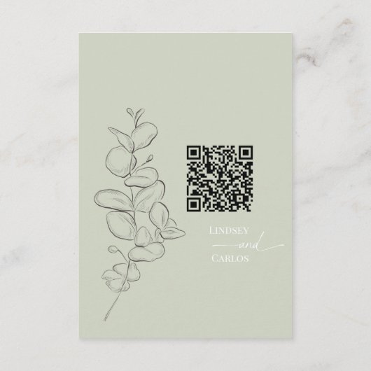 Minimalist handdrawn leaves sage green details QR Informatiekaartje (Achterkant)