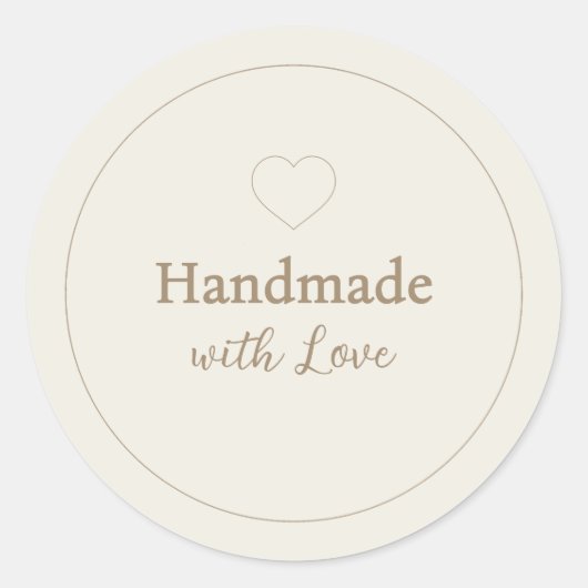 Minimalist "Handmade with Love" Cream Ronde Sticker (Voorkant)